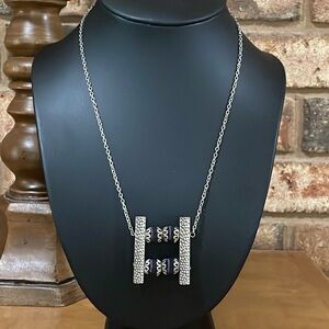 Vintage satin beaded silver tone necklace